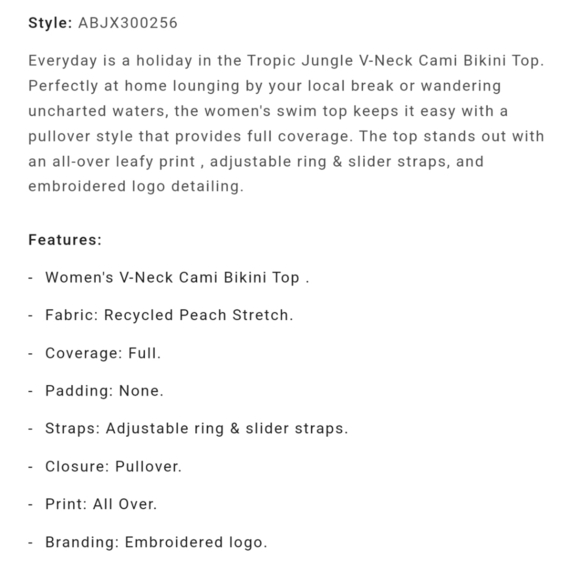 BILLABONG TROPICAL JUNGLE V-NECK CAMI & REVERSIBLE FIJI BIKINI BOTTOMS - Picture 8 of 13